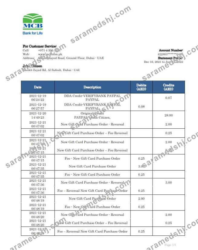 UAE MCB bank statement